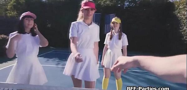  Tennis court fourway with horny teen besties